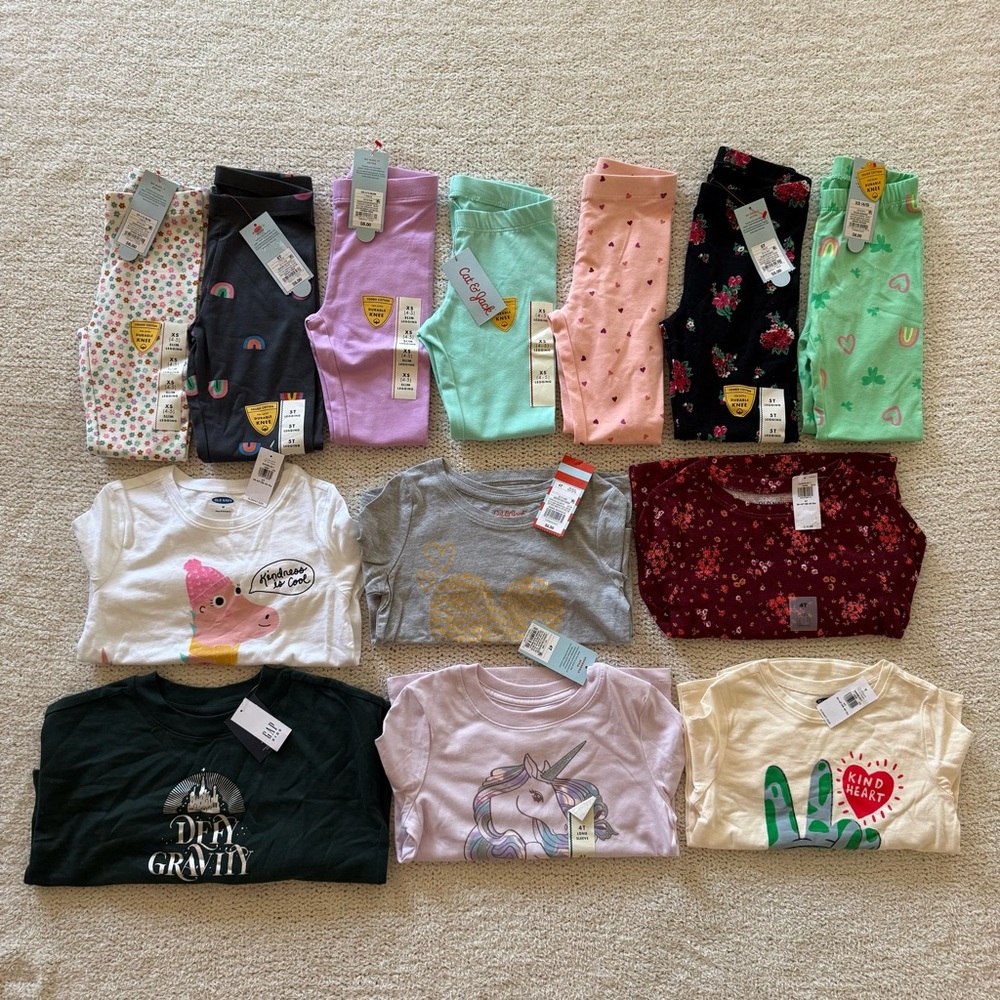 NWT NWoT Cat & Jack Old Navy Gap leggings pants shirts tops lot 4 5 XS 5T 4T